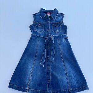 Guess Denim Button-Down Dress with Belt For Girls Size 10 Kids Short Sleeve